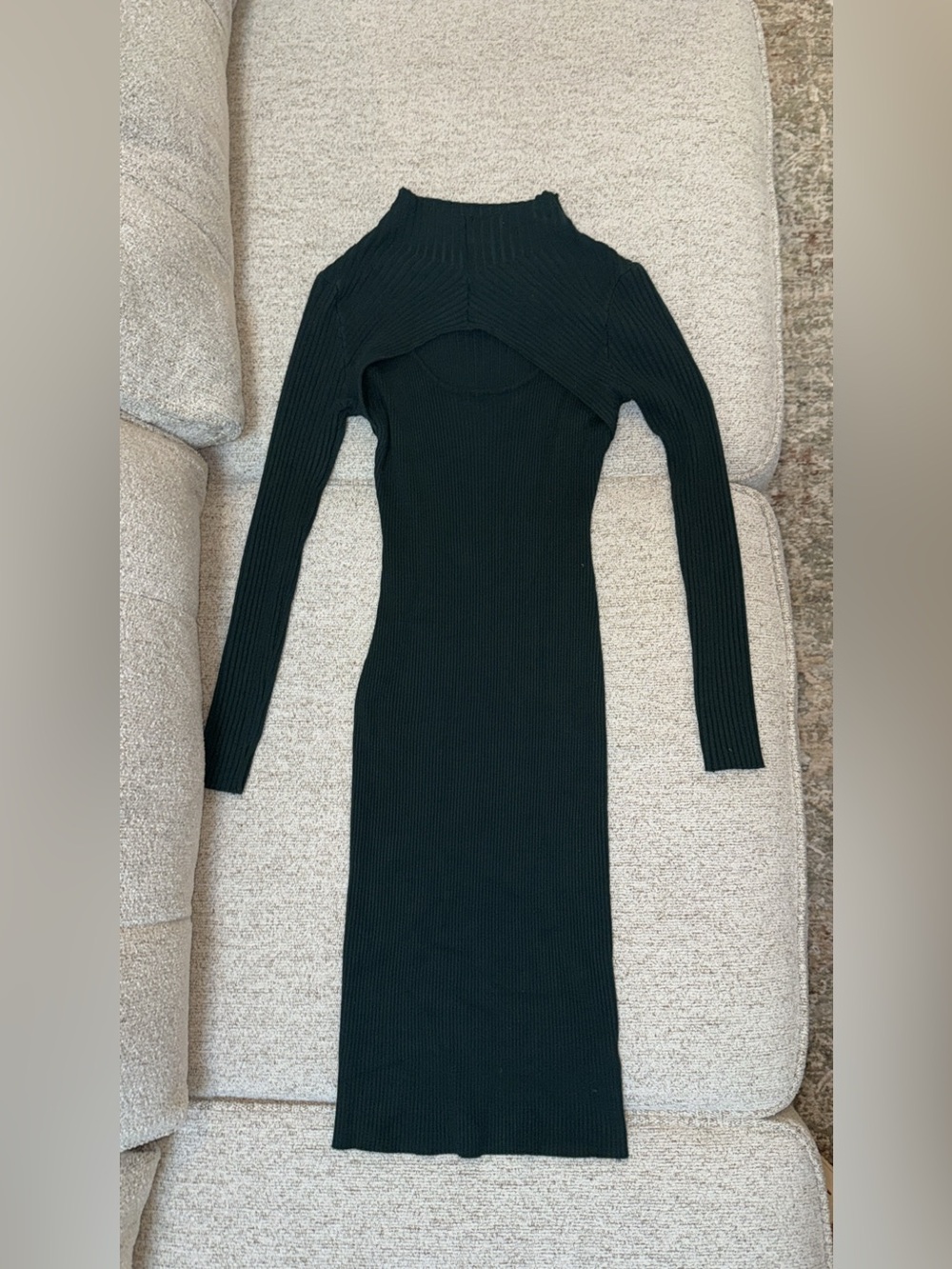 Fashion Nova Ribbed Long Sleeve Midi Dress - Dark Green